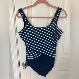 Lands End blue and white striped swimsuit size 14p
